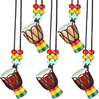 Typecat kpl instrumenttikaulakoruja, djembe-rumpu, miniriipus, afrikkalainen puinen kaulakoru, rummut ja lyömäsoittimet