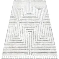 Rugsx Matto sevilla z788a labyrintti, kreikkalainen valkoinen / harmaa tupsut berbery