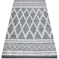 Rugsx Alfombra ECO sisal BOHO MOROC Diamantes 22297 franjas - dos niveles de vellón gris / crema, alfombra reciclada 136x190 cm
