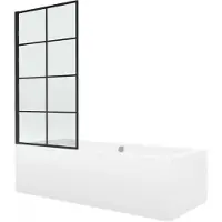 Mexen Cube suorakulmainen kylpyamme 180 x 80 cm verhoilulla ja 1-ovinen suihkuseinä 70 cm, musta kiinteä kuvio