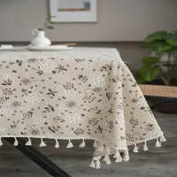 MaxPower Voikukka Beige Tupsu Pöytäliina, Boheemi Maalaistyylinen Retro Pöytäliina , 140*140cm