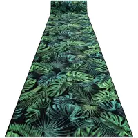 Rugsx Alfombra de pasillo con refuerzo de goma MONSTERA Hojas, verde 100 cm 100x520 cm