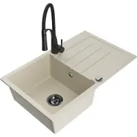 Mexen Bruno graniittinen 1-altainen keittiöallas kuivaustasolla ja keittiöhanalla Aster, beige - 6513-69-73450-70-B