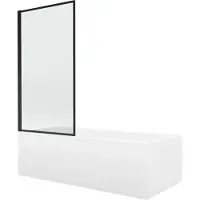 Mexen Cubik suorakulmainen kylpyamme 160 x 70 cm kotelolla ja 1-osaisella 70 cm suihkuseinällä, musta kiinteä kuvio