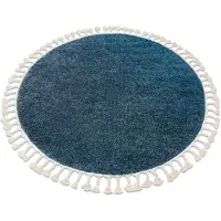 Rugsx Alfombra BERBER 9000 circulo azul Franjas Bereber Marroquí Shaggy circulo 120 cm