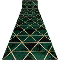Rugsx Alfombra de pasillo EMERALD exclusivo 1020 glamour, elegante mármol, triangulos botella verde / oro 100 cm 100x730 cm