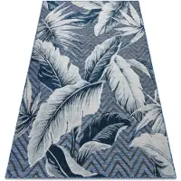 Rugsx Alfombra Estructural BOTANIC 65242 Plumas, zigzag, tejido plano en el balcón, terraza - azul oscuro 78x150 cm