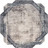 Rugsx Alfombra TINE 75425B Marco vintage - moderno, forma irregular gris / azul oscuro 195x195 cm