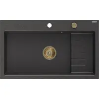 Mexen Omar Graniittinen 1-osainen keittiöallas 800 x 480 mm, musta kirjavilla, kultainen vesilukko - 6520801005-76-G