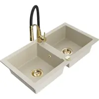 Mexen Mario 2-kammioinen graniittikeittiöallas Aster-keittiöhanalla, beige - 6504-69-73450-57-G