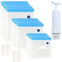 MaxPower Sous Vide -pussit 20 pakkausta uudelleenkäytettävät sähkötyhjiöelintarvikkeiden säilytysliesi 1 käsipumpulla suljetulla