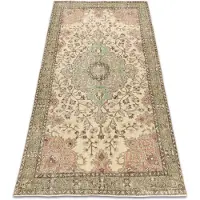 Rugsx Alfombra de lana ANUDADA A MANO Vintage 10534, ornamento, flores - beige / verde 177x297 cm