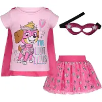 Paw Patrol Skye Toddler Girls Cosplay T-paita Tylli Tutu Viitta ja Maski 4-osainen asusetti 5T