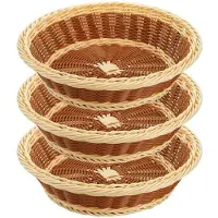 Melitt 3Pcs Woven Breads Baskets 11.5 Inch Round Fruit Basket Stackable Food Serving Holder Imitation Rattan Basket for Kitchen
