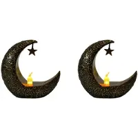 Melitt 2X Starry Moon Candlestick Ramadan Festival Home Decoration Wind Party Lantern Candle Electronic Desktop Lamp Fashion C