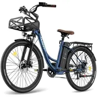 Fafrees F26 Kestävä sähkopyörä 26 tuumaa, 36V 20.3Ah, 250W 25km/h, Kaupunkisähkopyörän toimintamatka 80-200 km, Kuormitus 120kg sininen