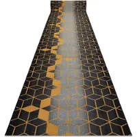 Rugsx Alfombra de pasillo con refuerzo de goma 67 cm HEKSAGON Hexágono negro / oro 67x880 cm