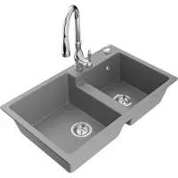 Mexen Granitiitti keittiöallas Tomas hanalla ja vesilukolla, Grey/Chrome