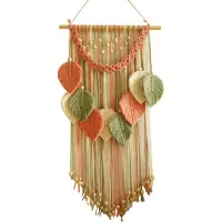 Typecat Moniväriset lehdet kuvakudos Boho käsinkudotut makraami+puuhelmet askartelut seinäteline pohjoismainen kodinsisustus äitienpäivä B