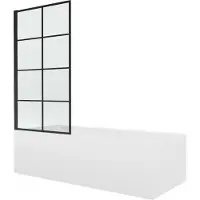 Mexen Vega suorakulmainen kylpyamme 180 x 80 cm koteloituina ja 1-lehtinen suoja 70 cm, musta kuvio kiinteä, 180 x 80 cm