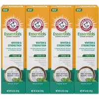 Arm & Hammer Essentials Whiten & Strengthen -fluorihammastahna - 4 kpl 115 ml:n tuubeja. Tuore minttu - 100 % luonnollinen ruokasooda - fluoriham