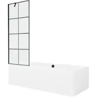 Mexen Cube suorakulmainen kylpyamme 170 x 80 cm kotelolla ja 1-ovinen suihkuovi 70 cm, musta kuvio - 550517080X9507007077, 170 x 80 cm