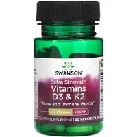 Swanson Health , Vitamiini D3 & K2, Extra Strength, 60 Veggie Caps
