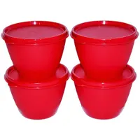 Tupperware -sarja, jossa on 4 jääkaappikulhoa, 14 unssia punaista