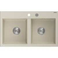 Mexen Hektor graniittinen kaksiosainen keittiöallas 800 x 480 mm, beige, kromi sifoni - 6521802000-69
