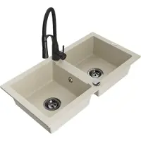 Mexen Mario 2-osainen graniittinen keittiöallas ja keittiöhana Aster, beige - 6504-69-73450-70-B