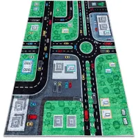 Rugsx Alfombra lavable JUNIOR 52052.802 Ciudad, calles para niños antideslizante - verde / negro 200x290 cm