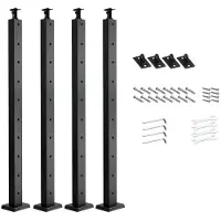 DUOKU 4 kpl kaiteen pylväitä--914x25,4x50,8 mm-horisontaaliset esiporausreiät ja kaareva tuki-Musta viimeistely