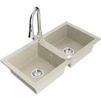 Mexen Mario 2-osainen graniittikeittiöallas ja Elia-keittiöhana, beige - 6504-69-670101-00