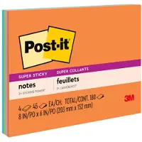 6845SSP Super Sticky kokousmuistiinpanot Eri vrit 8 x 6 tuumaa 45 arkkia (4 kpl pakkaus)