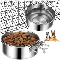 Semoic Dog Bowls 2 Pack, Stainless Steel Dog Food Bowl and Water Bowl, Hanging Dog Bowls for Cage Crate Kennel, Non-Spilling