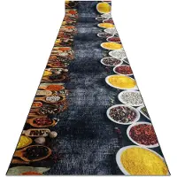 Rugsx Alfombra de pasillo con refuerzo de goma LOTUS KITCHEN 40580 Platos, para la cocina gris / amarillo lavable 80cm 80x850 cm