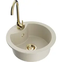 Mexen Diego 1-allasinen graniittikeittiöallas Telma-keittiöhanalla, beige - 6512-69-670200-50