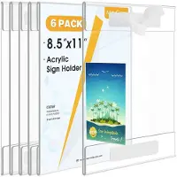 Melitt Acrylic Sign Holder 8.5x11inch Wall Mount,6 Pack Wall Mount Sign Holders, Wall Signs Photo Menu Flyer Display Holders,