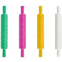 Jojomino 4Pcs Clay Modeling Pattern Rollers Kit 4 Colors Leather Texture Roller Plastic Rolling Pin Polymer Clay for DIY Handmade