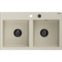 Mexen Hektor graniittinen kaksiroskainen keittiöallas 800 x 480 mm, beige, musta tyyppi - 6521802000-69-B