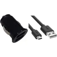 Enjoy 2.4A (12/24V) autolaturi kahdella USB-portilla ja yhdellä microUSB-kaapelilla
