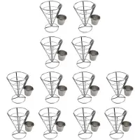 Semoic 12 Pcs French Fries Stand Cone Basket Fry Holder with Dip Dishe Cone Snack Fried Chicken Display Rack Food Shelves Bowl