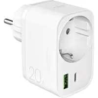 Puro 20W Power Delivery charger with Schuko plug and socket 1x USB-C + 1x USB-A - white
