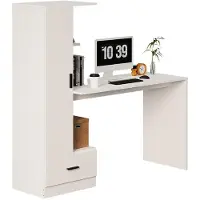 Rexo TIETOKONEPÖYTÄ JA HYLLYKKO – 142 CM, VALKOINEN, MODERNI LOFT TOIMISTOON JA HUONEESEEN