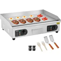Vevor sähköinen paistolevy, 4000 W:n pöytägrilli, 122–572 ℉ säädettävä lämpötila, 25,98 x 15,75 x 0,39 tuumaa, ruostumattomasta teräksestä valmistettu paistolevy, 2 lapiota ja 2 harjaa kotiin tai ravi