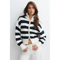 Gina Tricot Knitted Zip Cardigan - Cream - M