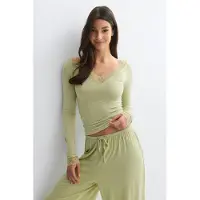 Gina Tricot  - Soft lace loungewear top - pitkähihaiset paidat - Vihreä - XS - Naiset