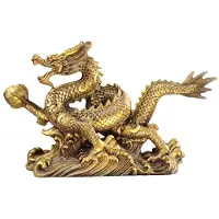 Semoic Brass Chinese Feng Shui Dragon Statue Sculpture Home Office Tabletop Ornaments for Wealth and Success Good Lucky Gifts