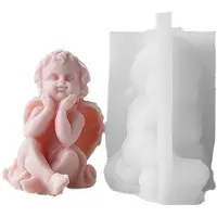 Semoic 3D Angel Children Silicone Mold Lovely Winged Boys Abstract Scented Candle Wax Mould DIY Gypsum Candle Making, B