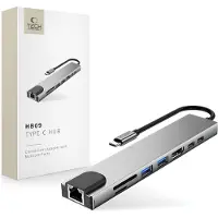 Tech-Protect HB09 USB-keskitin 8-in-1: USB-C/USB-A 3.0, HDMI 4K@60Hz, SD/TF, PD 100W, RJ45 – harmaa